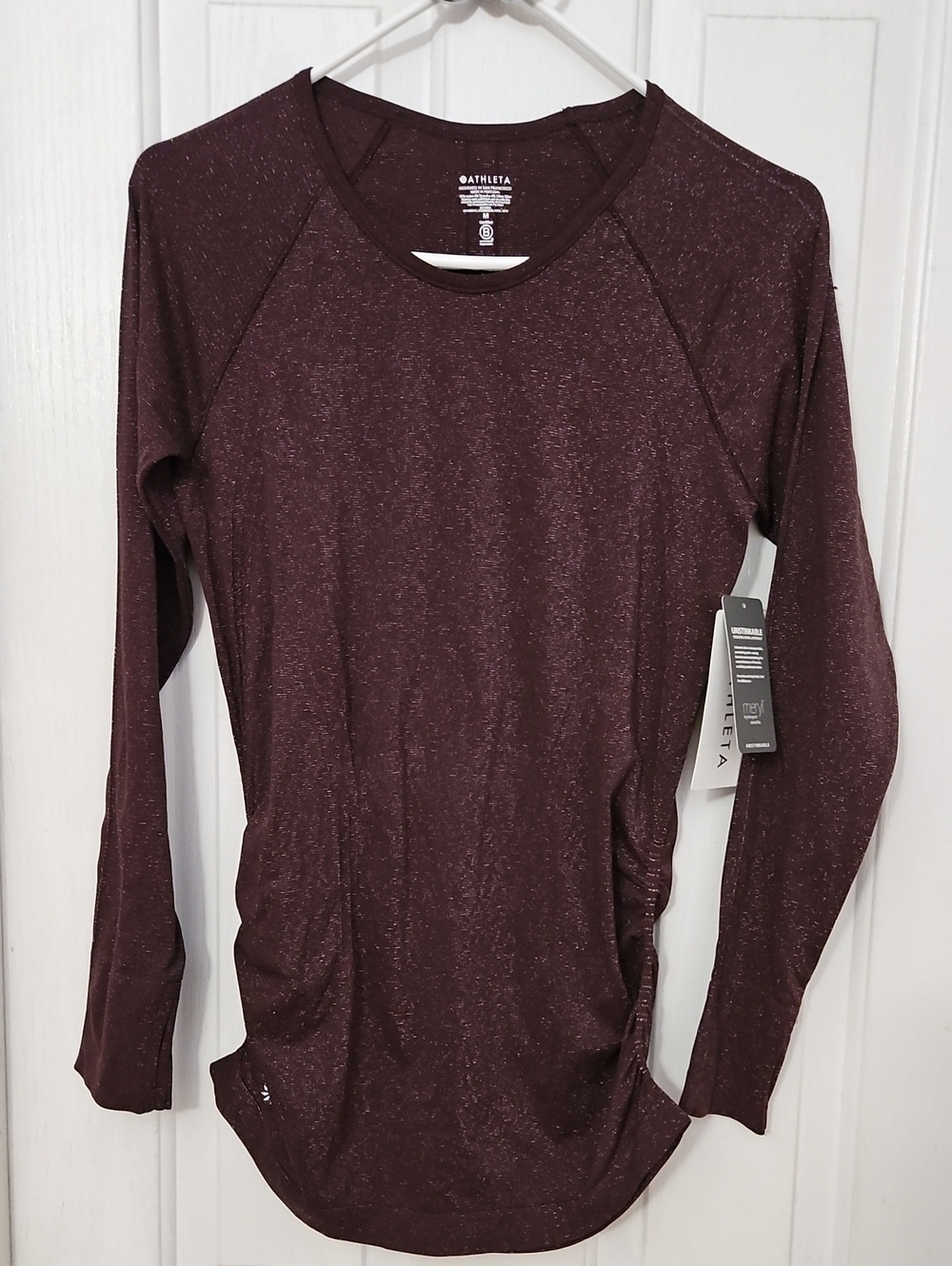 NWTs Athleta Speedlight Glow Top Maroon Sparkle Sz Med